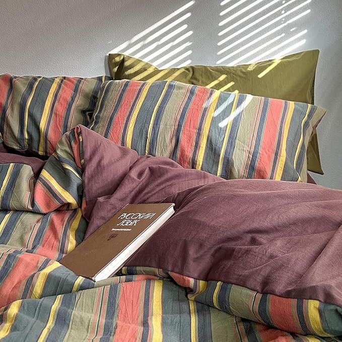 mixinni Vintage Striped Duvet Cover Set Twin Size - Image 7