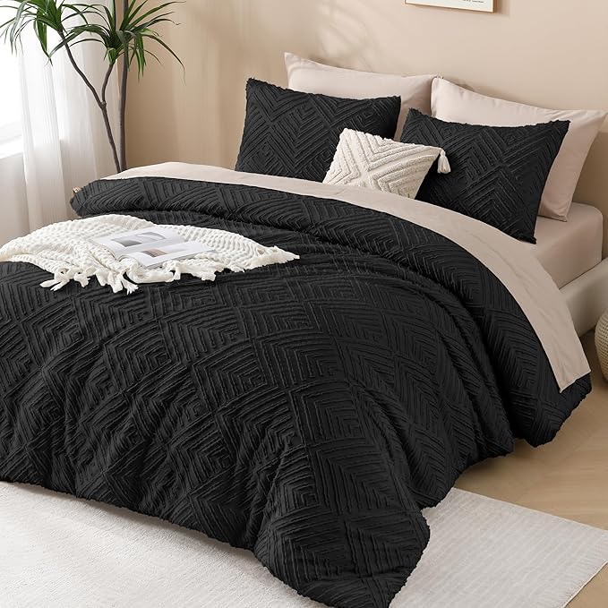 Andency Oversized King Comforter Set 120''x98'', 3 Pieces Black Soft Boho - Image 6