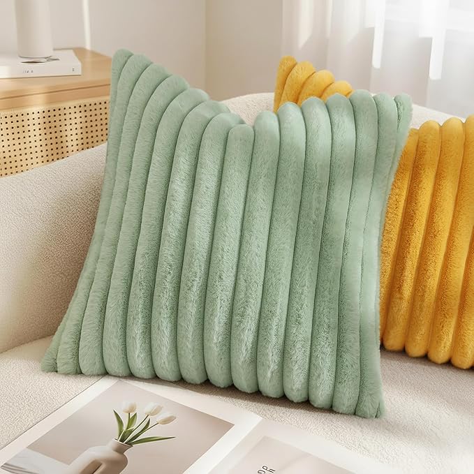 decorUhome Summer Cozy Faux Fur Throw Pillow Covers 22x22 Set of 2 Decorative - Image 4