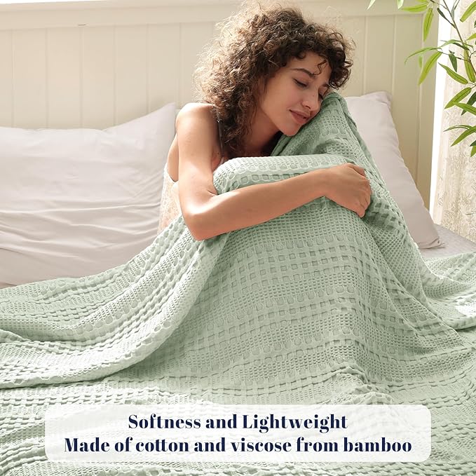 PHF Cooling Waffle Blanket King Size, Lightweight 60% Rayon from Bamboo & 40% - Image 2