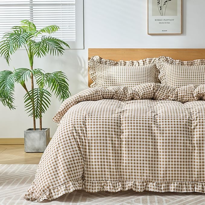 Gingham Duvet Cover King Size, 3 Pieces Soft Breathable Microfiber Plaid by Kisswish