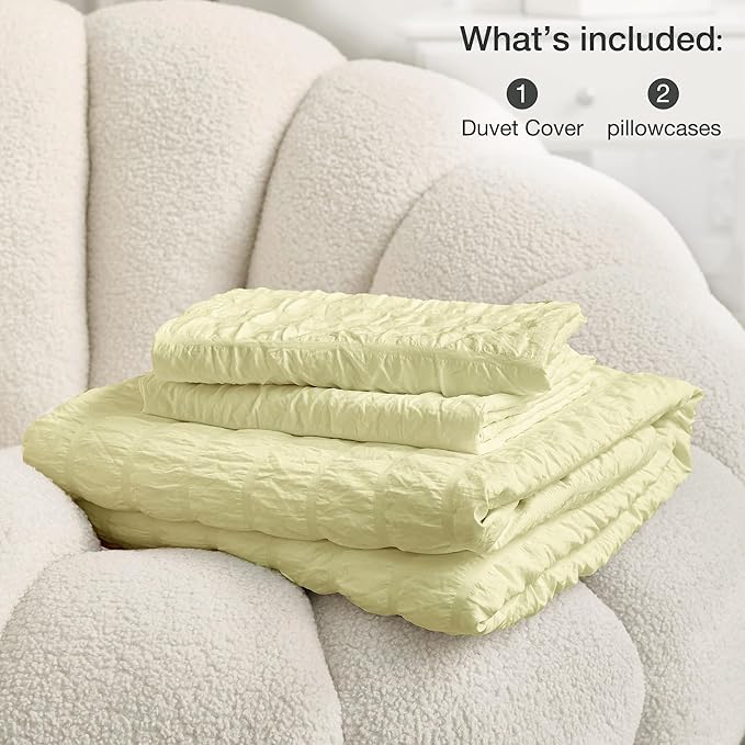 JELLYMONI Light Yellow Duvet Cover King Size, Soft Breathable Seersucker Duvet - Image 6