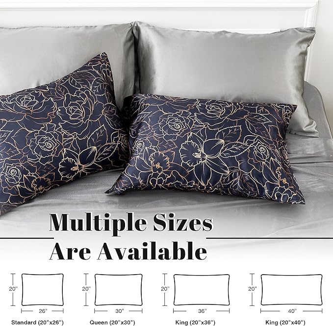 EXQ Home Satin Pillowcase for Hair and Skin- Rose on Blue Silk Pillowcase 2 - Image 6