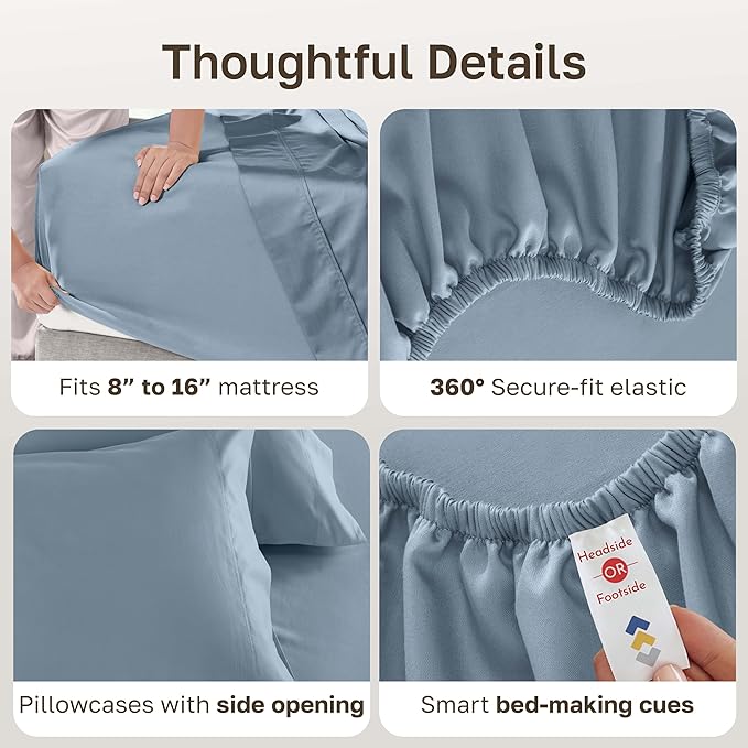 CALIFORNIA DESIGN DEN 5-Star Hotel 600 Thread Count 100% Cotton Sheets Set - Image 5