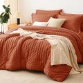 CozyLux Oversized King Comforter Set Burnt Orange Seersucker 7 Pieces 120x98 by CozyLux