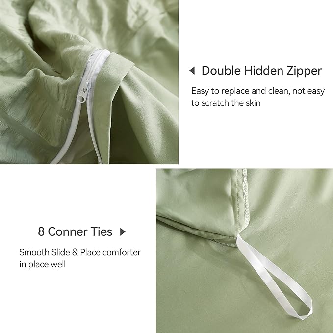 JELLYMONI Green Duvet Cover Oversized Queen Size, Soft Breathable Seersucker - Image 4