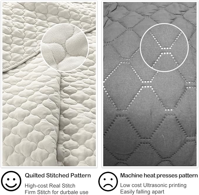 HORIMOTE HOME Quilt Set King Size Beige Bedspread, Modern Style Quilted Clouds - Image 4