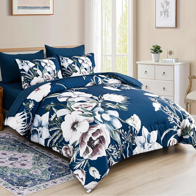 Luxudecor Floral Comforter Set King Size 7 Piece, Elegant Comforter Bedding Set - Image 2