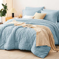 CozyLux Oversized King Comforter Set Light Blue Seersucker 7 Pieces 120x98 Bed by CozyLux