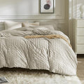 JELLYMONI Beige Duvet Cover Queen Size, Soft Breathable Seersucker Duvet Cover by JELLYMONI