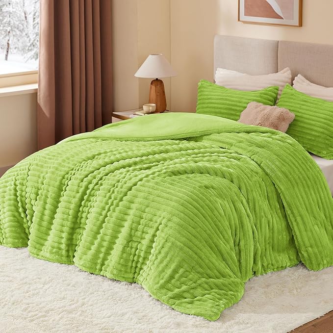 BEDELITE Fleece Twin Comforter Set -Super Soft & Warm Fluffy Dark Citron Bedding - Image 2