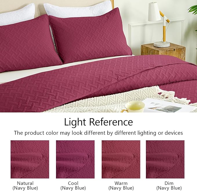 FLYMME Quilts King Size, Lightweight Burgundy Bedspreads, Basket Weave Pattern - Image 5