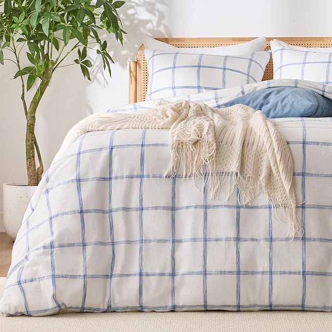 Blue Plaid Twin Duvet Cover, 100% Soft Washed Cotton Twin Size Duvet Cover Set by Unknown