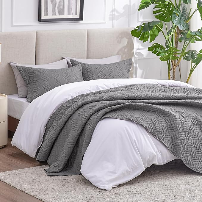 Love's cabin Quilts for Queen Bed Grey Bedspreads Bedding Set - Image 2