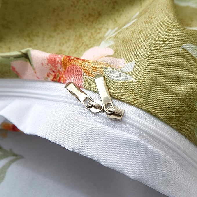 mixinni Duvet Cover King Size, Long Staple Cotton Reversible Green Floral Duvet - Image 6
