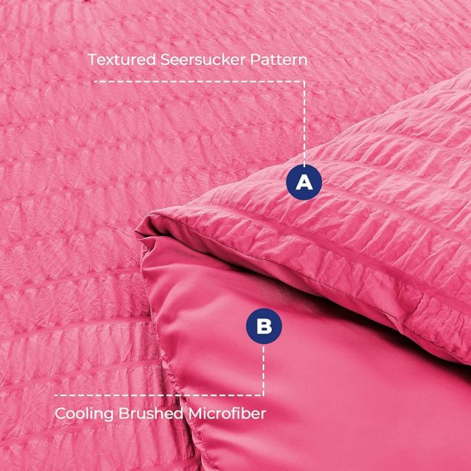 HYMOKEGE Hot Pink Twin XL Comforter Set Seersucker 5 Pieces, All Season Luxury - Image 4
