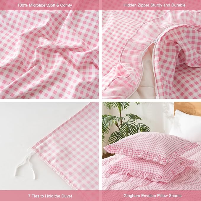 Gingham Duvet Cover King Size, 3 Pieces Soft Breathable Microfiber Plaid - Image 2