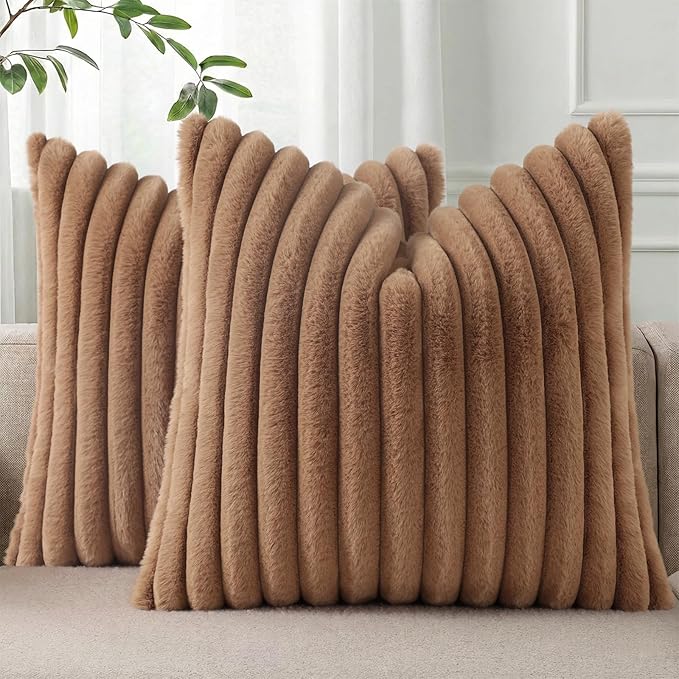 Pallene Faux Fur Plush Throw Pillow Covers 18x18 Set of 2, Luxury Soft Fluffy by PALLENE