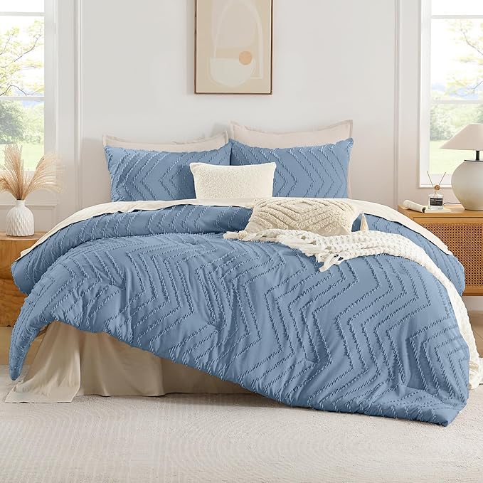 Andency Greyish Blue Oversized Queen Comforter Set, Boho Soft Warm Bedding - Image 2