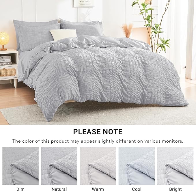 HYMOKEGE Light Grey Twin XL Comforter Set Seersucker 5 Pieces, All Season - Image 6