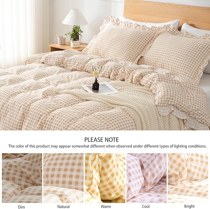 Gingham Duvet Cover Queen Size, 3 Pieces Soft Breathable Microfiber Plaid - Image 4
