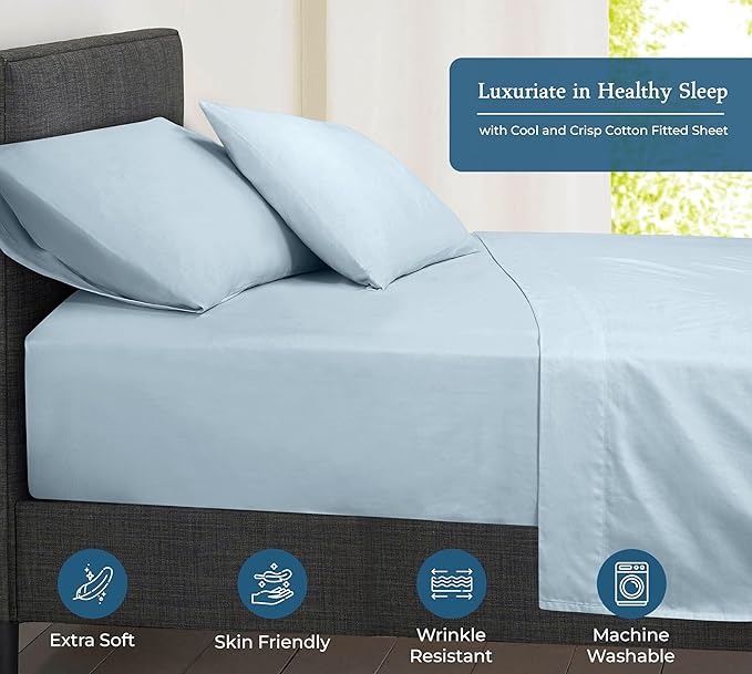 Royale Linen 400 Thread Count 100% American Grown Cotton Fitted Sheet Twin Size - Image 3
