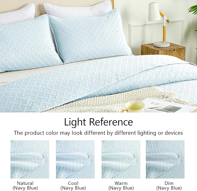 FLYMME Quilts King Size, Lightweight Sky Blue Bedspreads, Basket Weave Pattern - Image 5