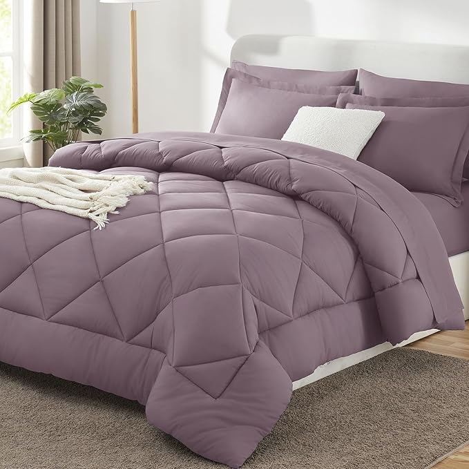 CozyLux Oversized King Comforter Set Dusty Purple, 7 Pieces Bed in a Bag by CozyLux