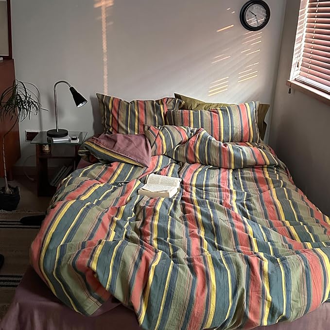 mixinni Vintage Striped Duvet Cover Set Twin Size - Image 3