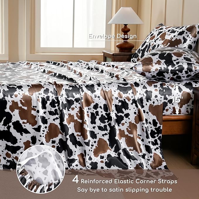 MR&HM Satin Bed Sheets with Elastic Corner Straps, King Size Sheets Set - Image 5