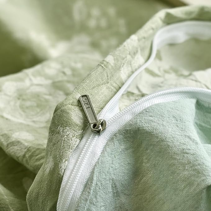 mixinni 100% Washed Cotton Cover Set, Reversible Vintage Green Floral Butterfly - Image 9
