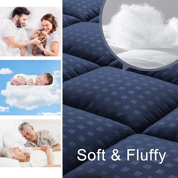 HYLEORY Twin XL Mattress Pad Quilted Fitted Mattress Protector Cooling Pillow - Image 3