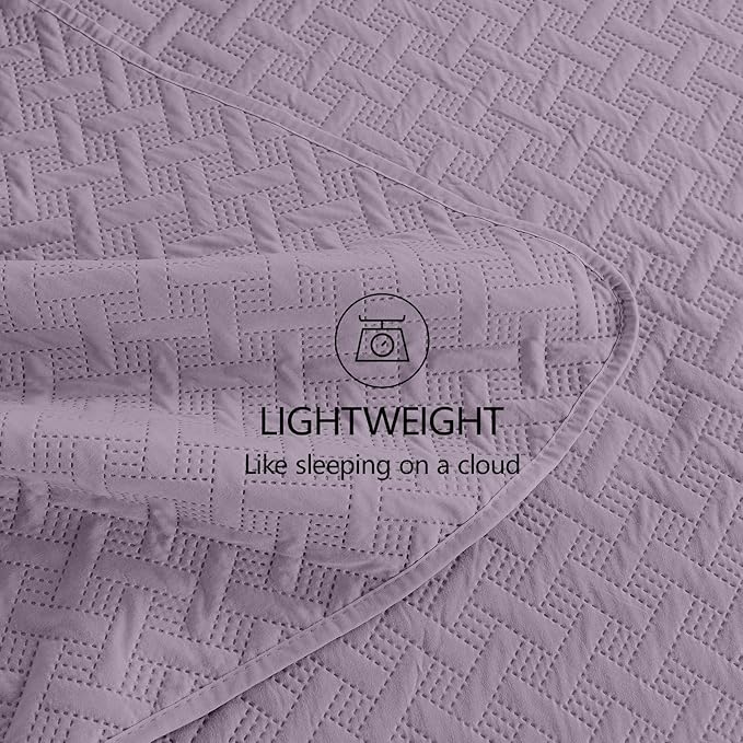 FLYMME Quilts King Size, Lightweight Grayish Purple Bedspreads, Basket Weave - Image 6