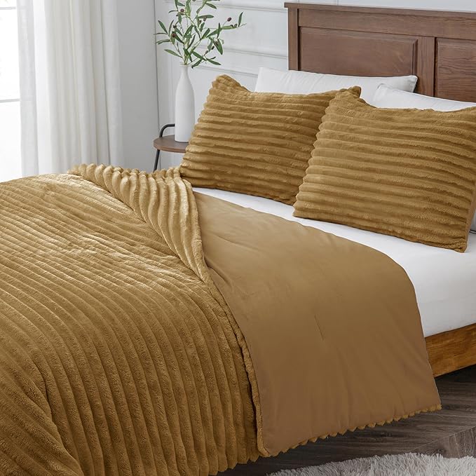 BEDELITE Fleece Queen Comforter Set -Super Soft & Warm Fluffy Brown Bedding - Image 9