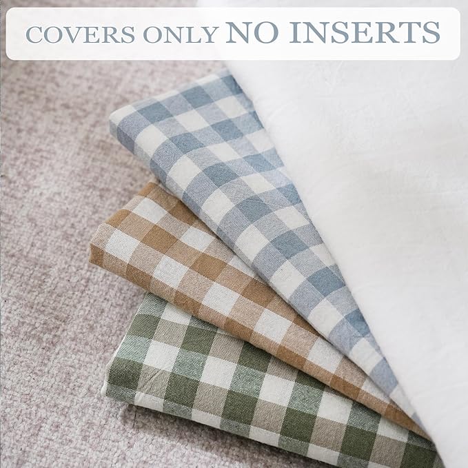 Blue White Plaid Euro Pillow Shams Ruffle Pillowcases Set of 2, Shabby - Image 8