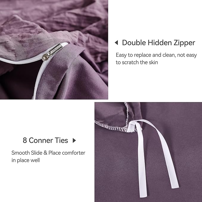 JELLYMONI Purple Duvet Cover Cal King Size, Soft Breathable Seersucker Duvet - Image 5