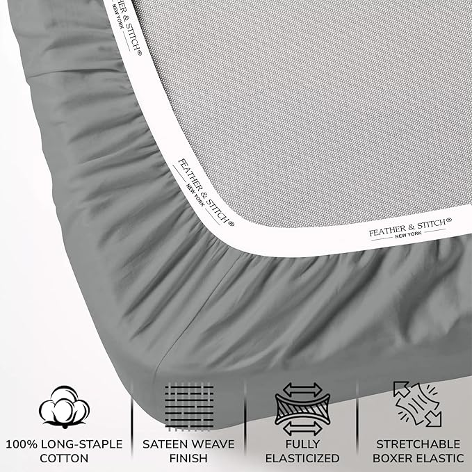 Feather & Stitch Fitted Bottom Sheet Only Queen Size 500 TC-1 Piece 100% Cotton - Image 2
