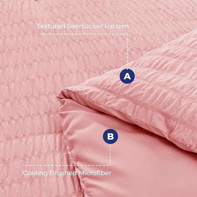 HYMOKEGE Rose Pink California King Comforter Set Seersucker 7 Pieces, All - Image 4