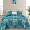 Cottolester Teal Patchwork Quilt Set King Size, 3 Pieces Boho Paisley Quilt Set by Cottolester