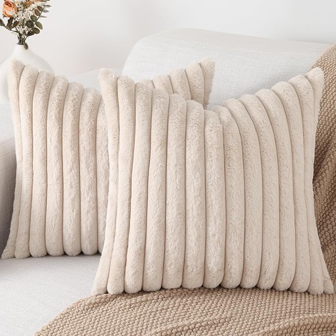 Pallene Faux Fur Plush Throw Pillow Covers 20x20 Set of 2, Luxury Soft Fluffy by PALLENE