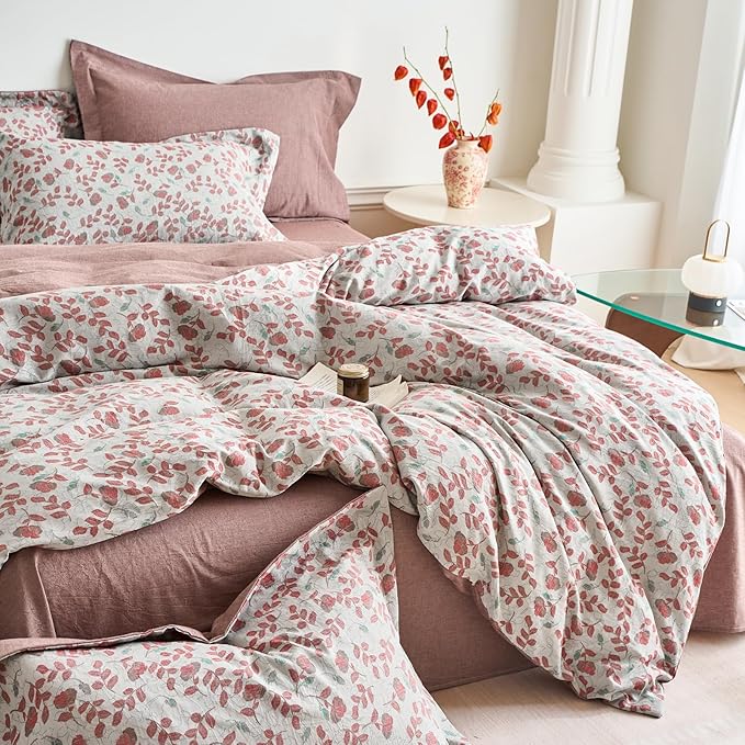 mixinni King Size Jacquard Duvet Cover Set – 100% Washed Cotton Floral Textured - Image 4