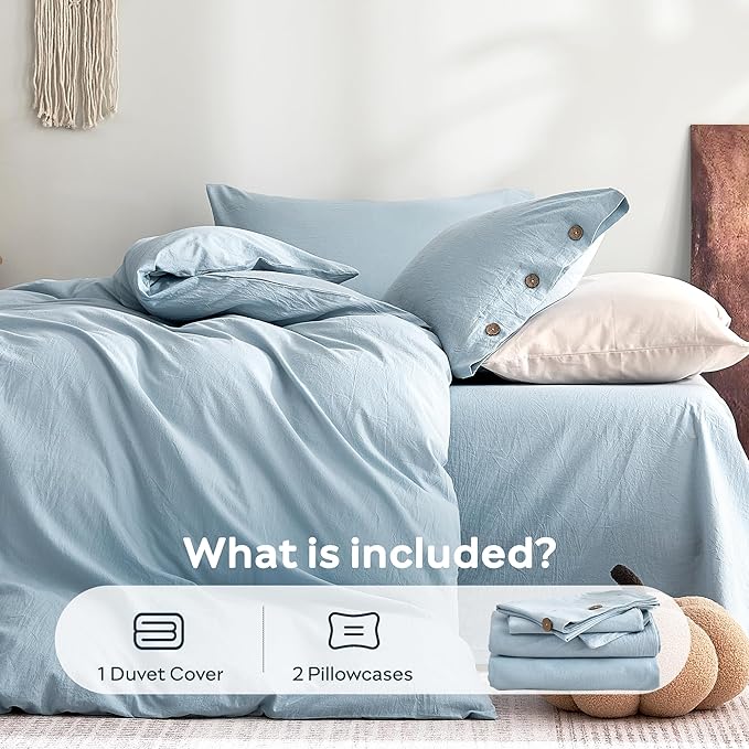 JELLYMONI 100% Washed Cotton Duvet Cover King – Soft, Breathable Linen-Look - Image 7