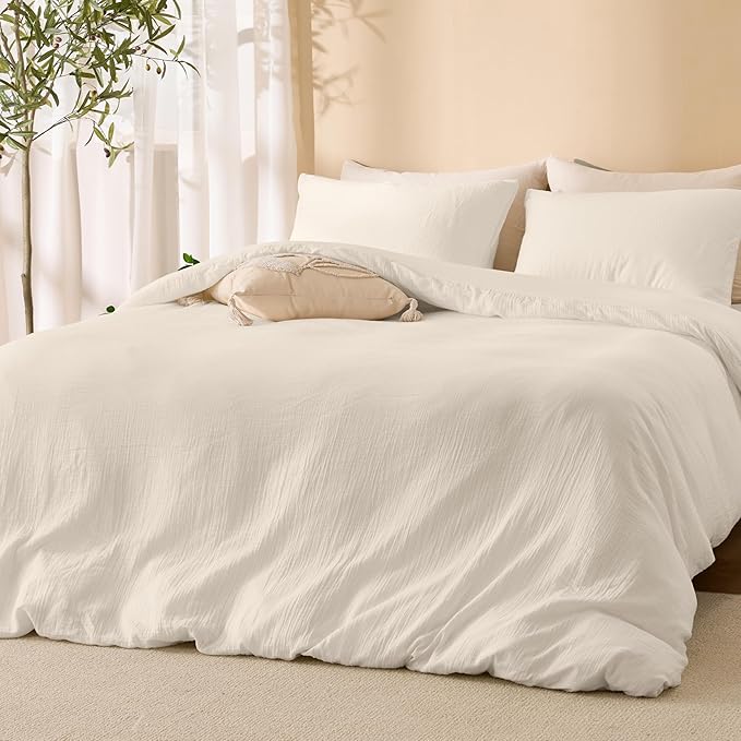 Ivory White Duvet Cover King, 100% Sandwashed Cotton Soft King Size Duvet Cover - Image 2