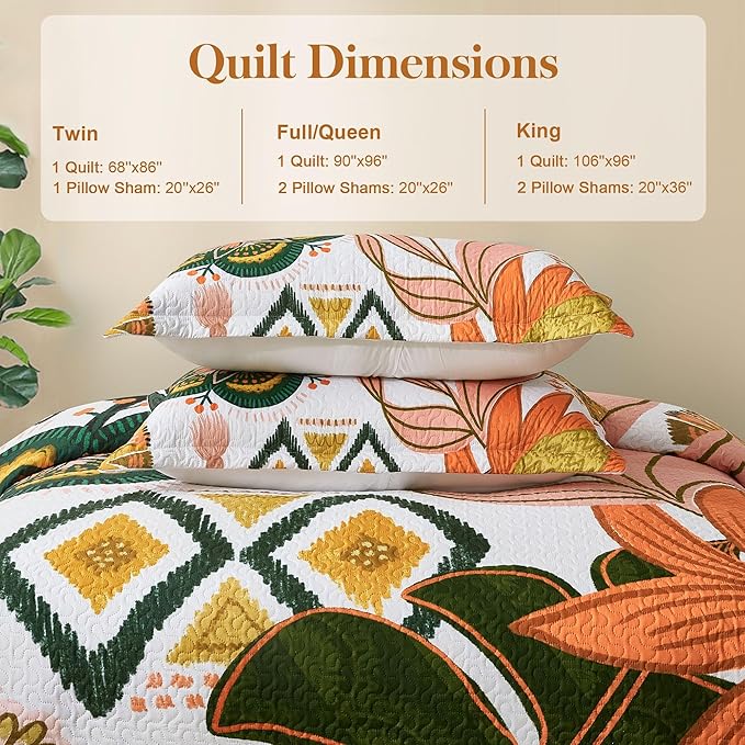 Tyrot 3 Piece Boho Floral King Size Quilt Sets Farmhouse Botanical Reversible - Image 6