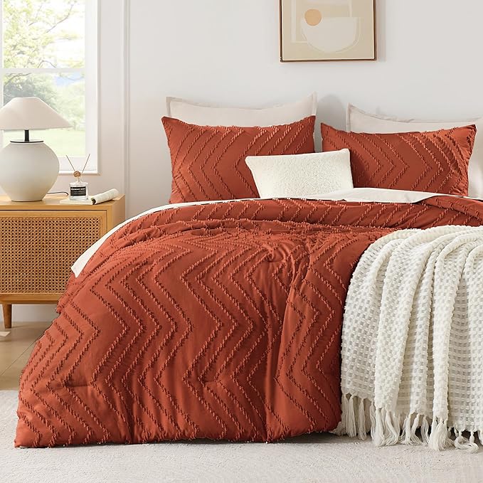 Andency Burnt Orange Oversized King Comforter Set 120x98, Boho Oversize King by Andency