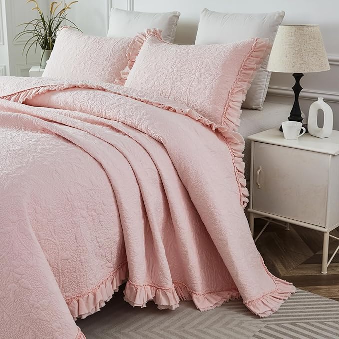 Brandream Queen Size Quilt Set Cotton Light Pink Quilts Shabby Chic Bedding - Image 8