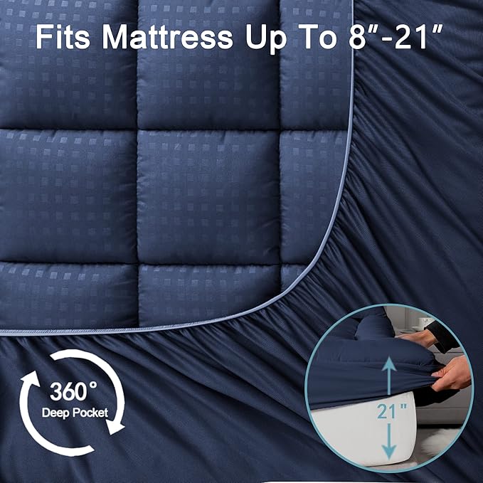 HYLEORY King Mattress Pad Quilted Fitted Mattress Protector Cooling Pillow Top - Image 5
