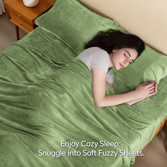 BEDELITE Flannel Sheets King Size Sage Green - Image 3