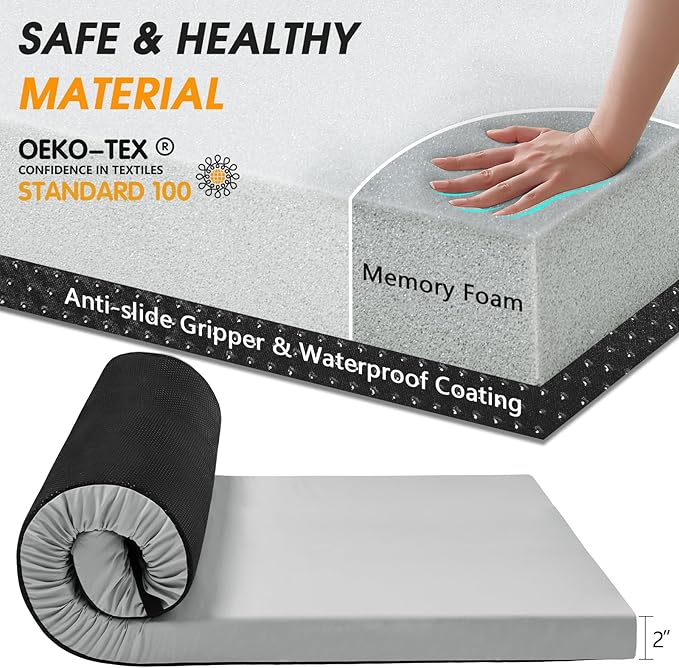 CYMULA Camping Cot Mattress 2in Memory Foam Sleeping Pad, Soft Warm Non-Slip - Image 4