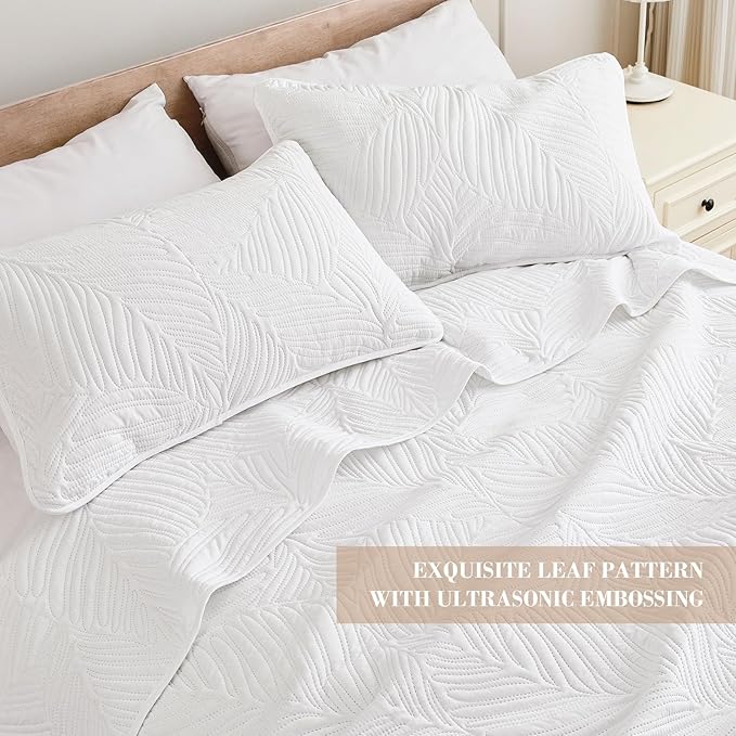 Exclusivo Mezcla Queen Quilt Bedding Set, Lightweight White Quilts Queen Full - Image 3